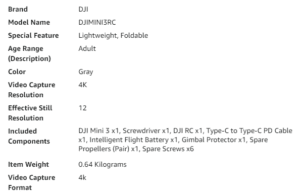 specifications of dji mini3